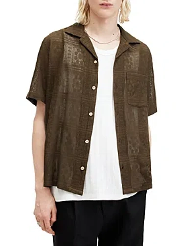 Allsaints Caleta Cotton & Nylon Relaxed Fit Button Down Camp Shirt In Woodland Brown