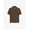 ALLSAINTS ALLSAINTS MENS WOODLAND BROWN CALETA RELAXED-FIT EMBROIDERED ORGANIC-COTTON SHIRT