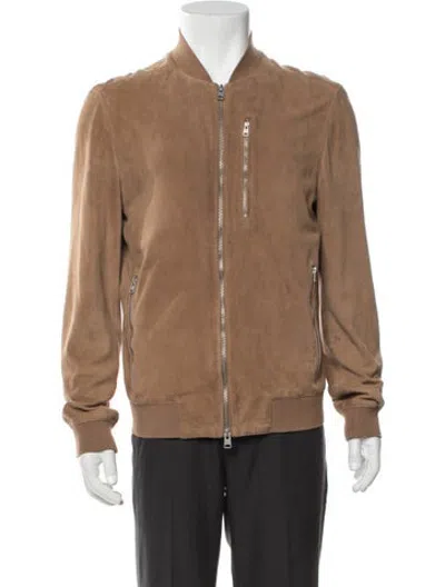 Pre-owned Allsaints Calfskin Bomber Jacket In Brown