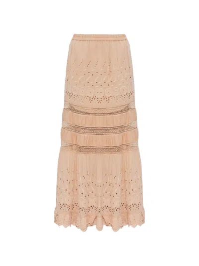 Allsaints Womens Plaster Pink Camille Embroidered Woven Maxi Skirt In Brown