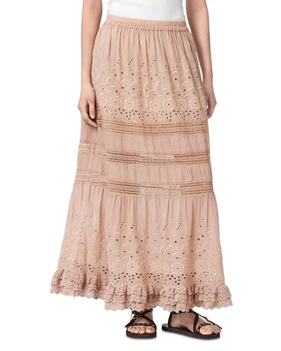 Allsaints Womens Plaster Pink Camille Embroidered Woven Maxi Skirt In Brown