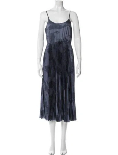 Pre-owned Allsaints Camouflage Print Midi Length Dress In Blue