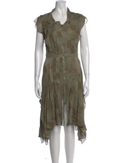 Pre-owned Allsaints Camouflage Print Midi Length Dress In Green