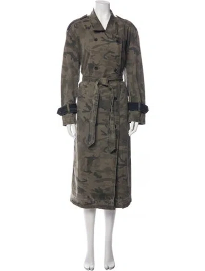 Pre-owned Allsaints Camouflage Print Trench Coat In Green