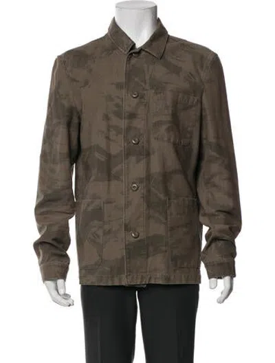 Pre-owned Allsaints Camouflage Print Utility Jacket In Green