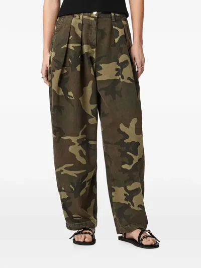 Allsaints Camouflage-print Pleated Trousers In Brown