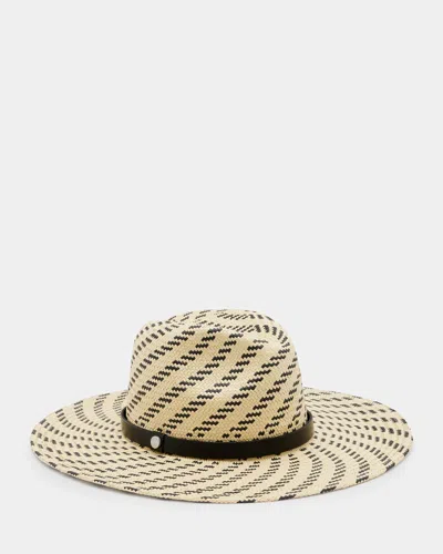 Allsaints Candice Straw Two Tone Striped Fedora In Neutral