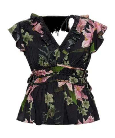 Allsaints Canto Floral Peplum Top In Black