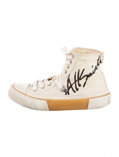 Pre-owned Allsaints Canvas Graphic Print Sneakers In White