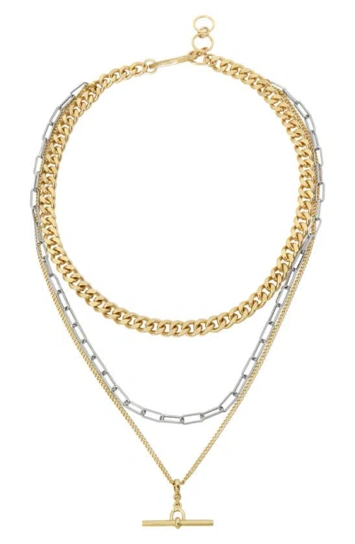 Allsaints Carabiner Layered Necklace In Gold/ Rhodium