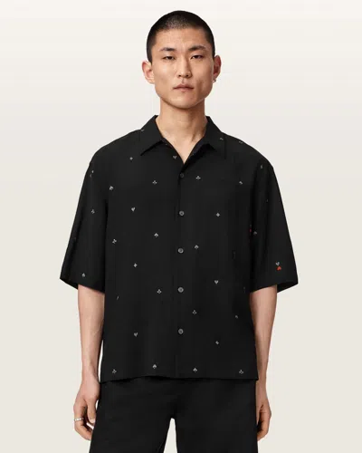 Allsaints Cardsuit Oversized Linen Blend Shirt In Multi