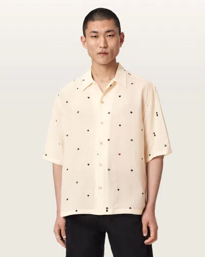 Allsaints Cardsuit Oversized Linen Blend Shirt In Neutral