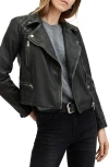 Allsaints Cargo Distressed Leather Biker Jacket In Black/grey