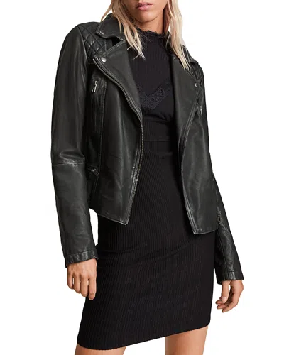 Allsaints Cargo Quilted Leather Biker Jacket In Black
