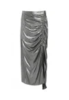 Allsaints Carla Gathered Metallic Midi Skirt In Grey