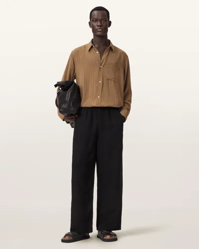 Allsaints Carlyle Long Sleeve Oversized Shirt In Brown