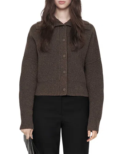 Allsaints Caron Wool Funnel Neck Cardigan In Brown