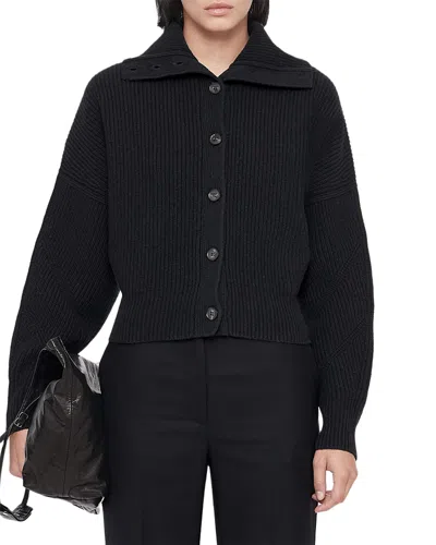 Allsaints Caron Wool Funnel Neck Cardigan In Black