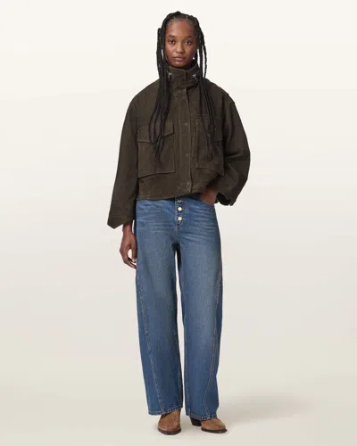 Allsaints Carter Barrel Leg Denim Jeans In Blue