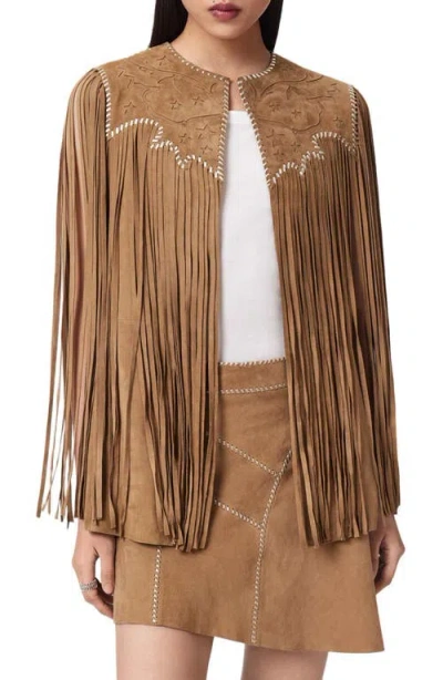 Allsaints Carter Fringe Vest In Brown