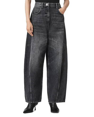Allsaints Carter High Rise Barrel Leg Jeans In Washed Black In Gray
