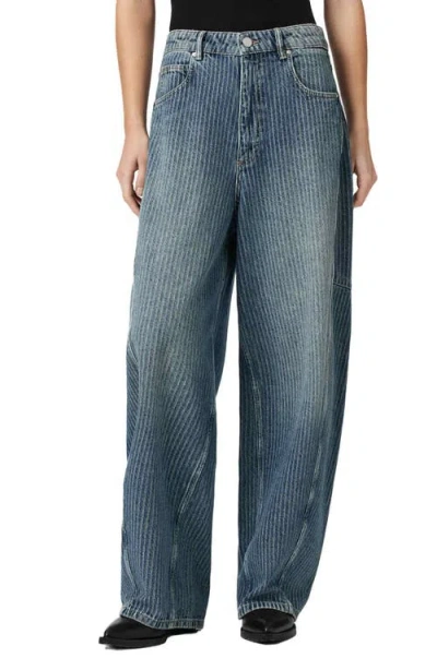 Allsaints Carter Stripe Barrel Leg Jeans In Blue