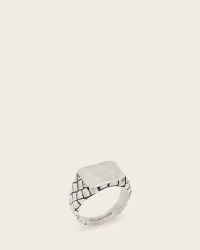 Allsaints Carter Textured Signet Ring In Warm Silver