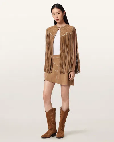 Allsaints Carter Whipstitch Suede Tassel Gilet In Brown