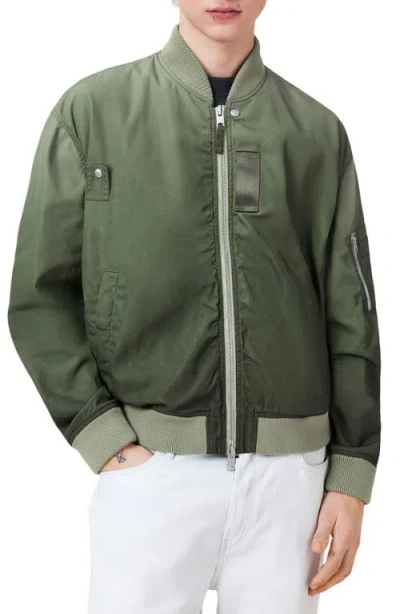 Allsaints Cascade Zip-fastening Ribbed-cuff Bomber Jacket In Green