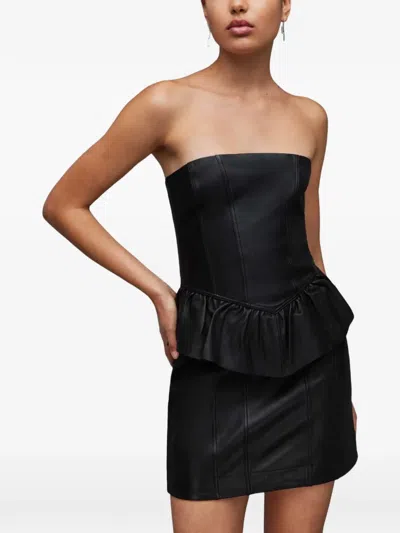 Allsaints Cassie Ruffled-trim Strapless Mini Dress In Black