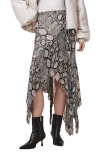 Allsaints Womens Cassie Snake-print Woven Midi Skirt Flow Ecru Whit In Flow Ecru White