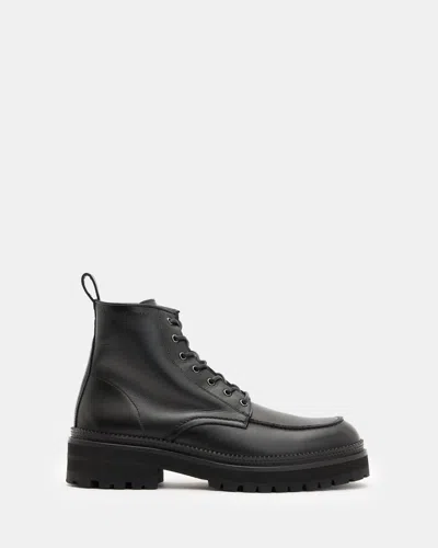 Allsaints Castle Lace Up Leather Boots In Black
