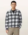 Allsaints Mens Peacoat Blue Castor Cuban-collar Checked Cotton Shirt Xs In Gray