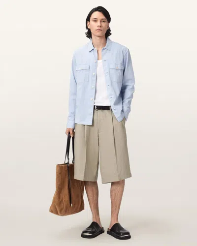 Allsaints Castro Wide Leg Cotton Shorts In Blue