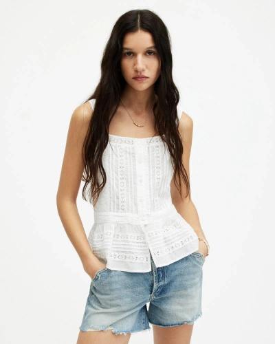 Allsaints Catalina Square Neck Broderie Top In Off White