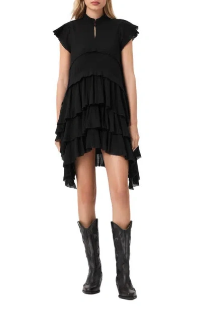 Allsaints Cavalry Layered Ruffle High-low Dress In Black