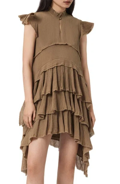 Allsaints Cavalry Layered Ruffle High-low Dress In Brown