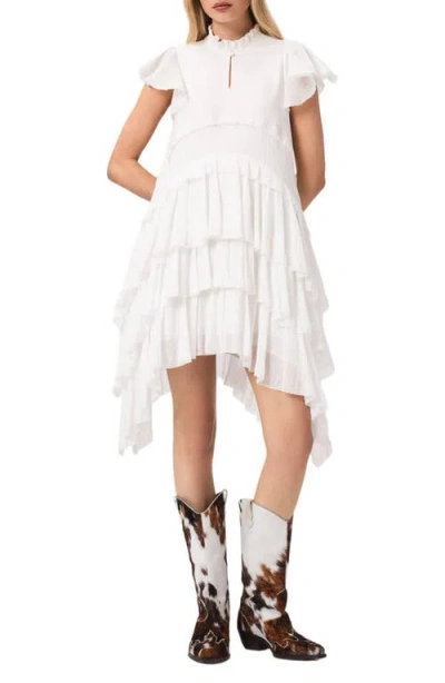 Allsaints Cavalry Layered Ruffle High-low Dress In White