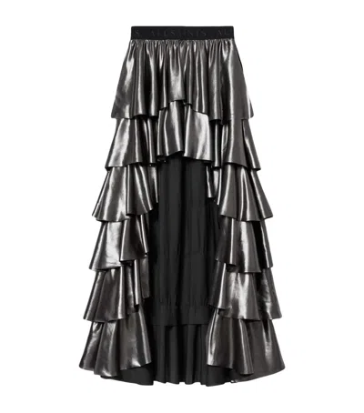 Allsaints Cavalry Ruffle Maxi Skirt In Grey
