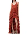 Allsaints Cavarly Tiered Ruffle Maxi Dress In Burnt Brick Red