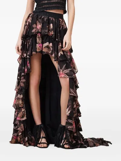 ALLSAINTS CAVARLY FLORAL-PRINT RUFFLED MAXI SKIRT