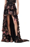 Allsaints Cavarly Layered Ruffle High-low Maxi Skirt In Adena Black