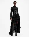 Allsaints Cavarly Long Sleeve Ruffle Maxi Dress In Black