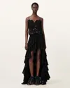 Allsaints Cavarly Tiered Ruffle Maxi Skirt In Black
