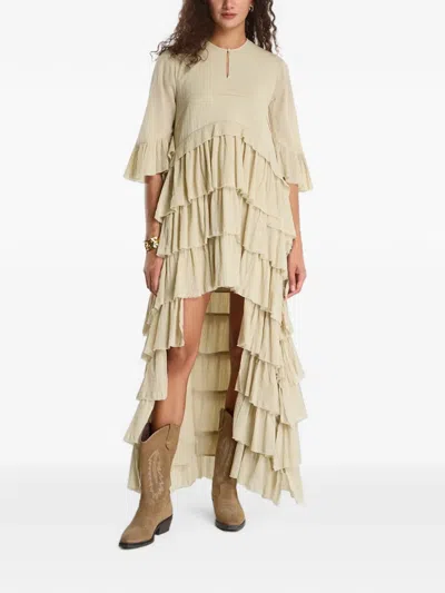 Allsaints Cavarly Ruffled Asymmetric Dress In Green