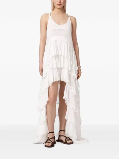Allsaints Cavarly Crepe Tiered Ruffle Maxi Dress In White