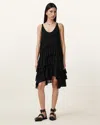 Allsaints Cavarly Tiered Asymmetric Hem Dress In Black
