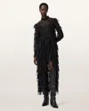 Allsaints Cavarly Lace Ruffle Long Sleeve Maxi Dress In Black