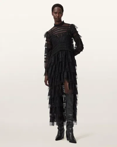 ALLSAINTS POLYESTER CAVARLY TIERED LACE MAXI DRESS