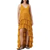 Allsaints Cavarly Tiered Ruffle High-low Dress In Yellow